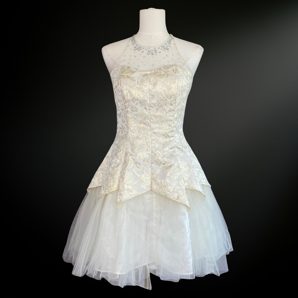 Y2K Deb Angelcore Mini Dress Size 11/12 Hoco Ethereal Fairy Tulle Rhinestone